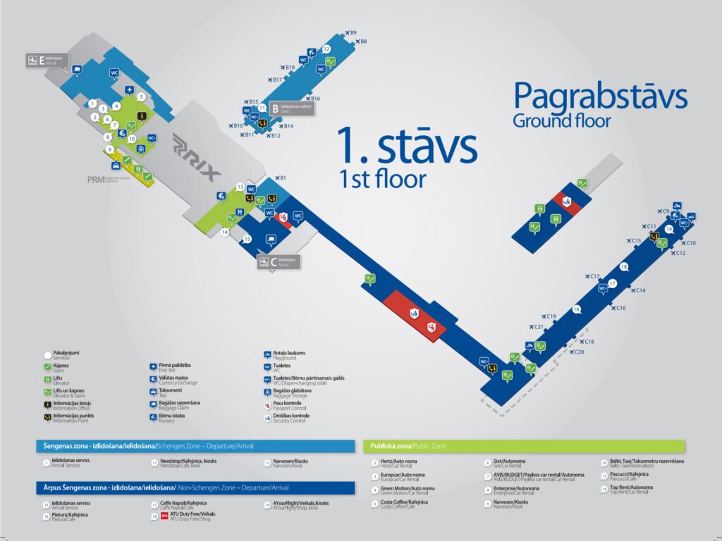 Схема аэропорта Риги. 1 этаж